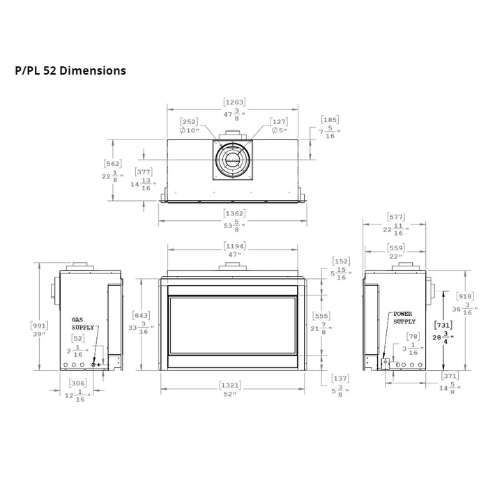 Montigo P52DF 52" Direct-Vent Linear Gas Fireplace P52DFNI-2 IPI Full Load Natural Gas