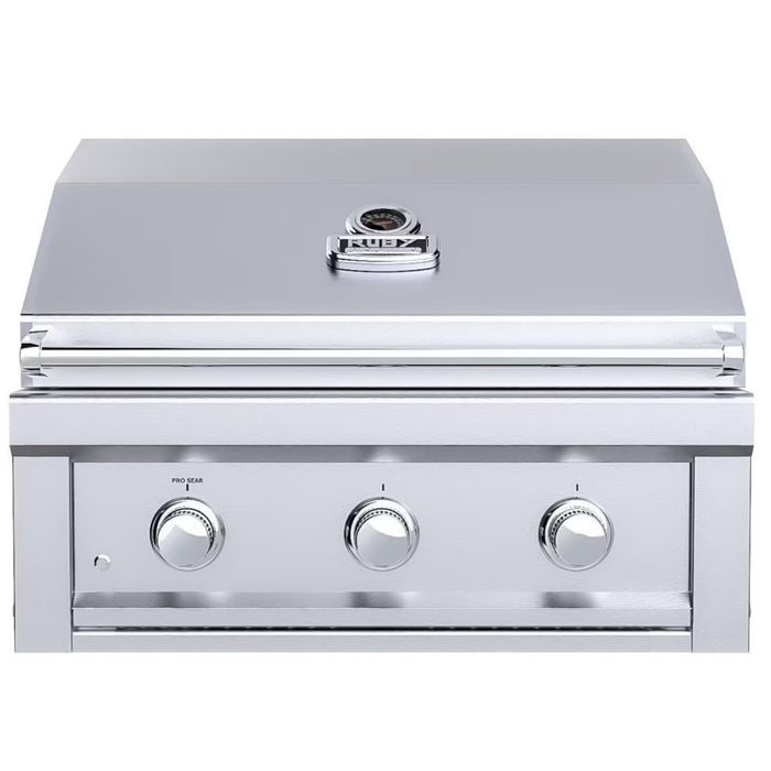 Ruby 30" 3 Burner Pro-Sear w/LED Lights, High Heat Searing Grate Propane