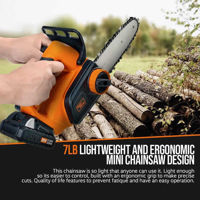 Super Handy GUT072 8″ Cordless Mini Chainsaw 20V – 2Ah Battery, Tool‑Free Tensioning