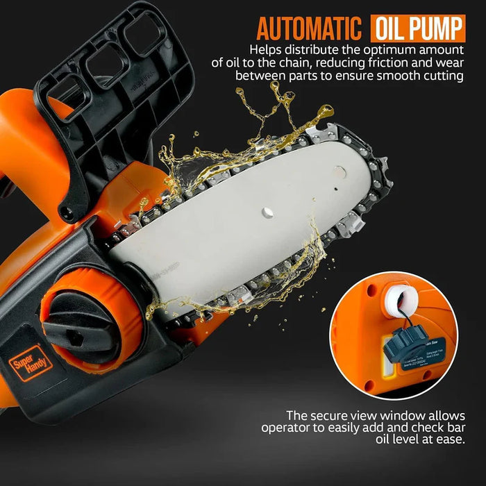 Super Handy GUT072 8″ Cordless Mini Chainsaw 20V – 2Ah Battery, Tool‑Free Tensioning