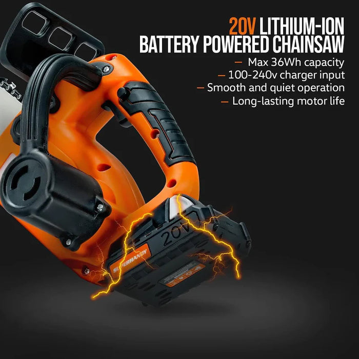 Super Handy GUT072 8″ Cordless Mini Chainsaw 20V – 2Ah Battery, Tool‑Free Tensioning