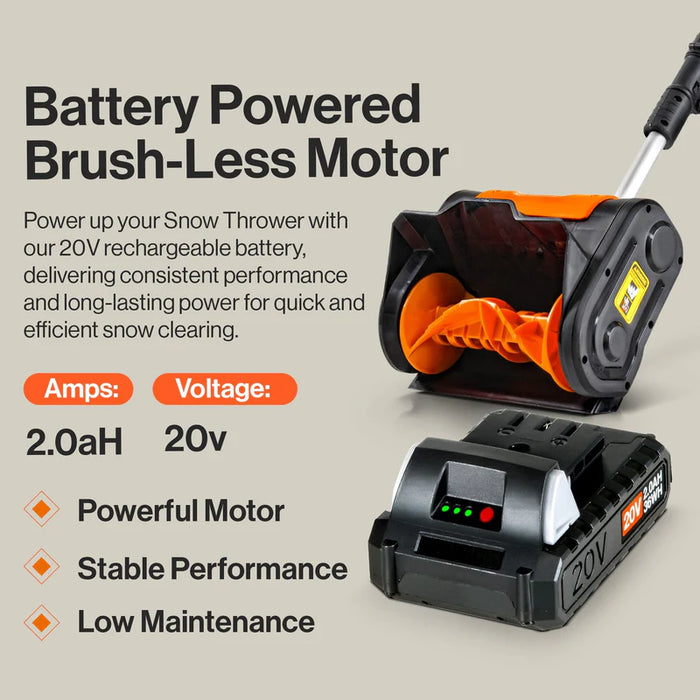 Super Handy GUT055 Cordless Snow Thrower 20V – 10" Clearing Width, 2Ah Battery