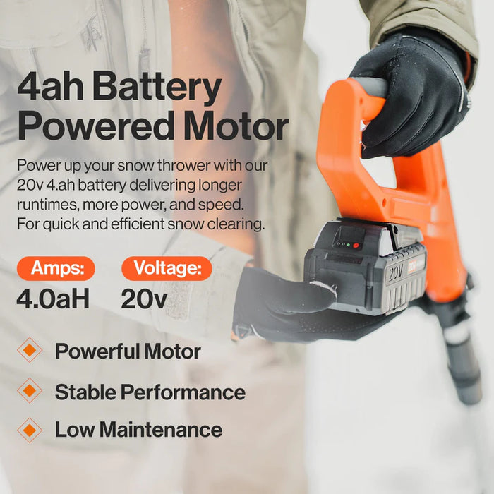 Super Handy GUT132 Electric Snow Thrower – 20V 4Ah Battery, 10" Clearing Width, 25 ft Throw