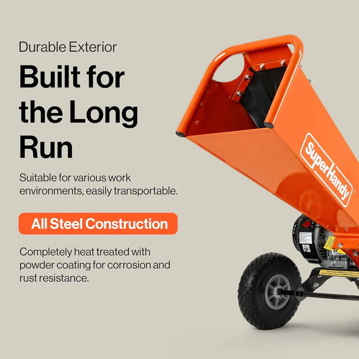 Super Handy GUO148 Wood Chipper / Mulcher 9HP Gas Engine – 4″ Capacity, Compact Design