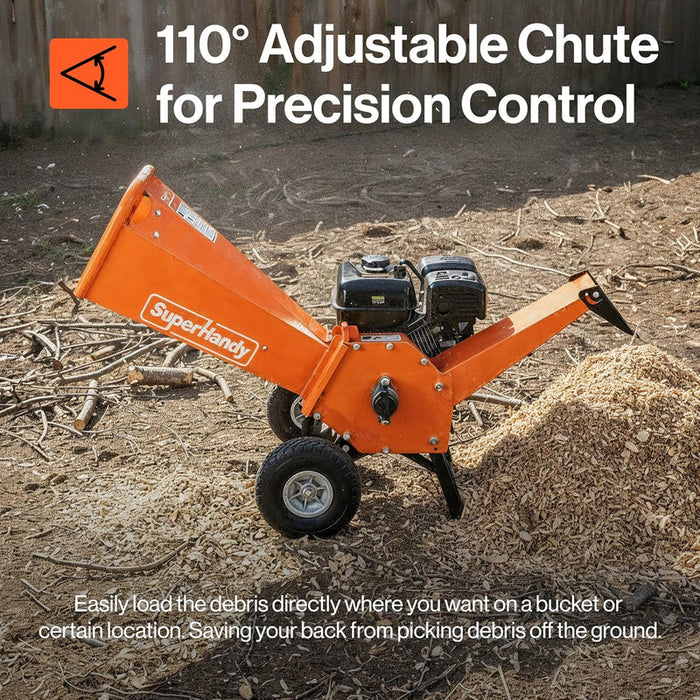 Super Handy GUO148 Wood Chipper / Mulcher 9HP Gas Engine – 4″ Capacity, Compact Design