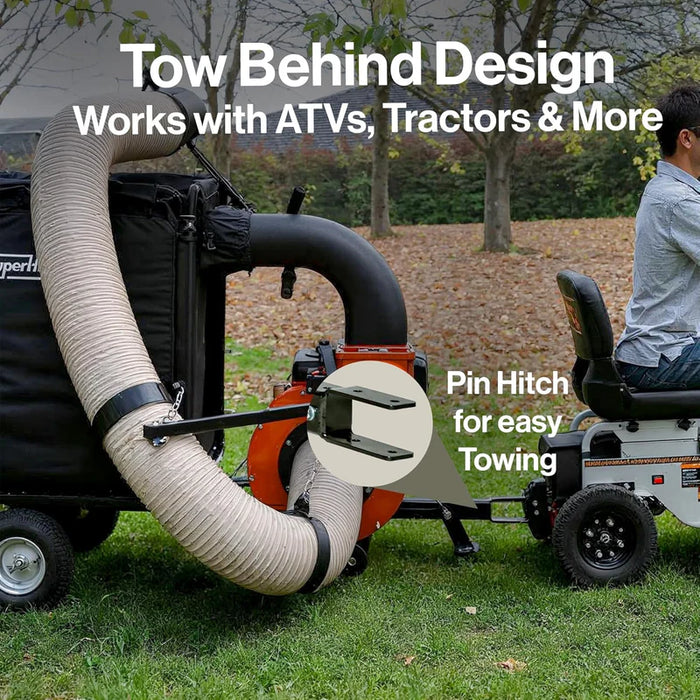 Super Handy GUO142 Tow‑Behind Leaf and Lawn Vacuum 15HP Gas Engine – 180-Gallon Collection, Electric Start