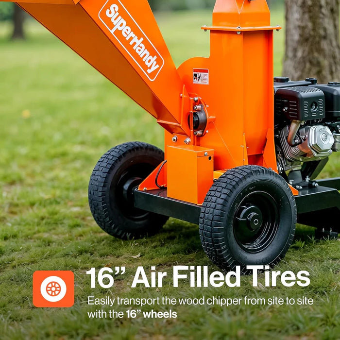 Super Handy GUO141 Tow‑Behind Wood Chipper 15HP Gas Engine – 4″ Capacity, Electric Start, 2″ Hitch Coupler