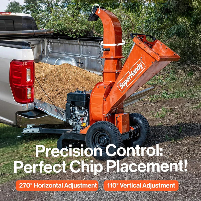 Super Handy GUO141 Tow‑Behind Wood Chipper 15HP Gas Engine – 4″ Capacity, Electric Start, 2″ Hitch Coupler