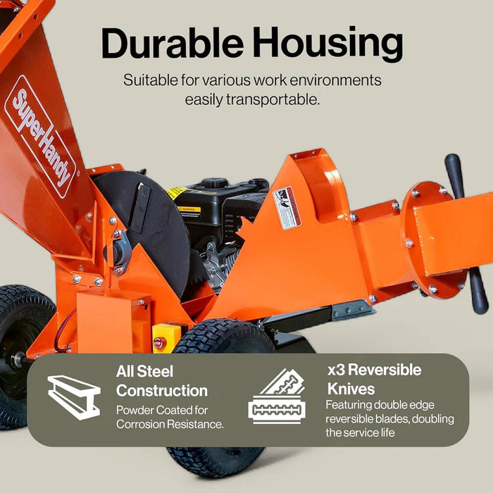 Super Handy GUO141 Tow‑Behind Wood Chipper 15HP Gas Engine – 4″ Capacity, Electric Start, 2″ Hitch Coupler