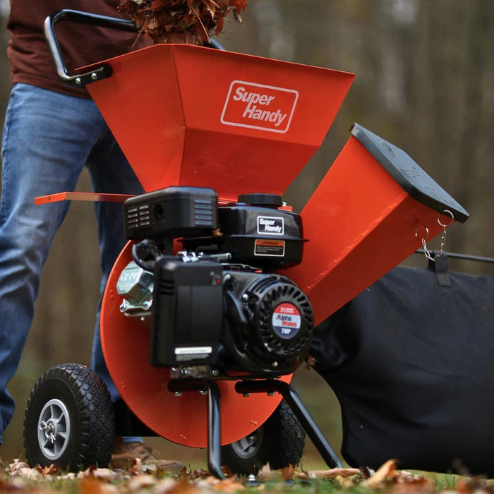 Super Handy GUO019 3‑in‑1 Wood Chipper / Shredder / Mulcher 7HP Gas – 3″ Branch Capacity