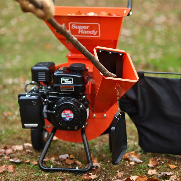 Super Handy GUO019 3‑in‑1 Wood Chipper / Shredder / Mulcher 7HP Gas – 3″ Branch Capacity