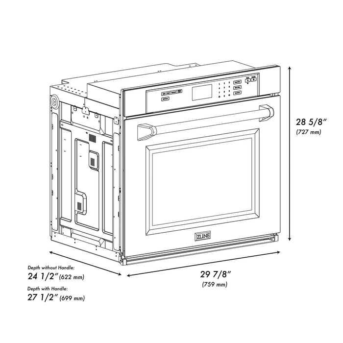 ZLINE WASZ-WM-30-CB Autograph Edition 30 in Single Electric Wall Oven, 5.0 cu ft, White Matte with Champagne Bronze Accents, Convection Cooking