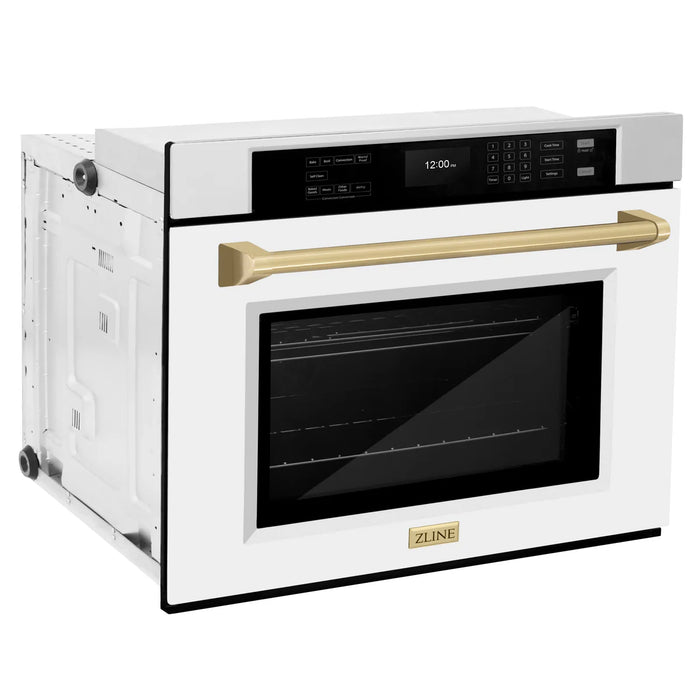 ZLINE WASZ-WM-30-G Autograph Edition 30 in Single Electric Wall Oven, 5.0 cu ft, White Matte with Polished Gold Accents, Convection Cooking