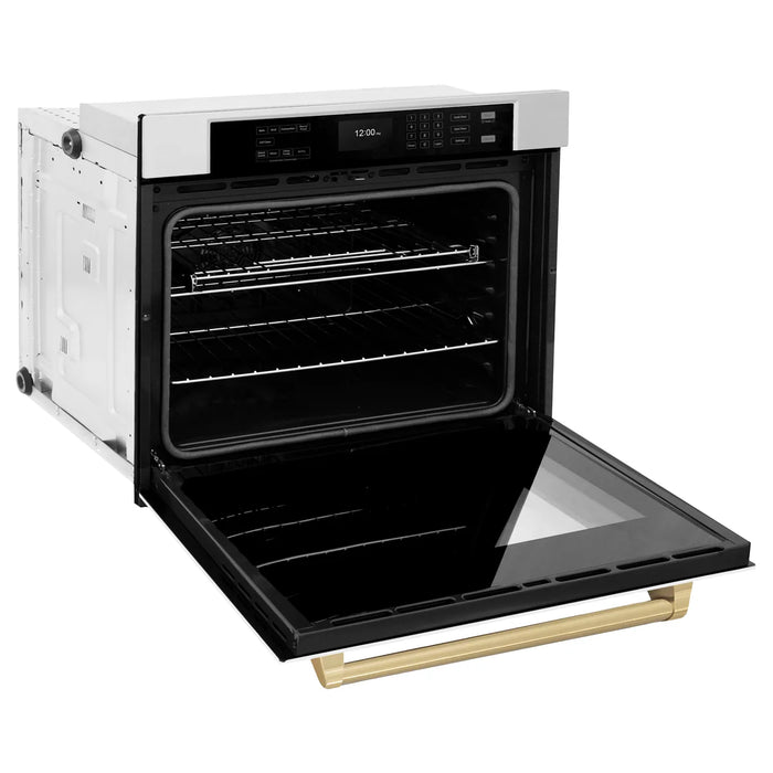 ZLINE WASZ-WM-30-CB Autograph Edition 30 in Single Electric Wall Oven, 5.0 cu ft, White Matte with Champagne Bronze Accents, Convection Cooking