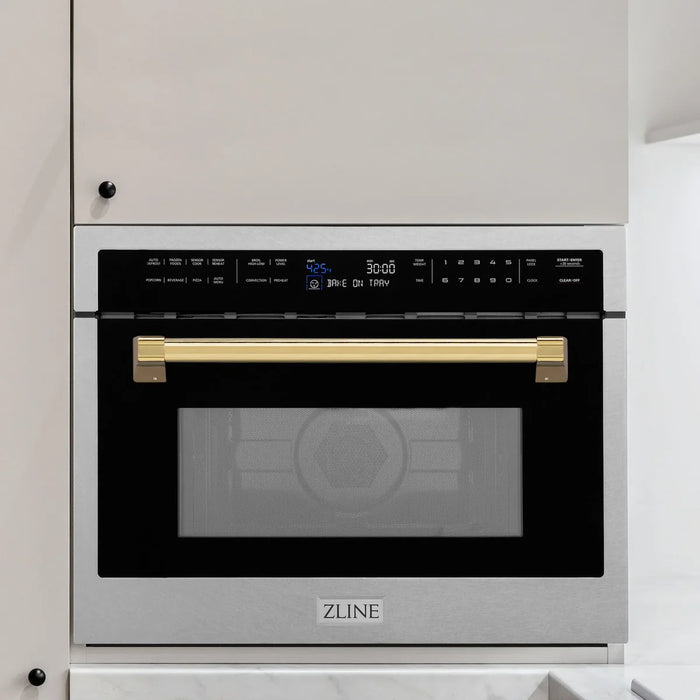ZLINE MWOZ-24-SS-G Autograph Edition 24 in Built-In Convection Microwave Oven, 1.6 cu ft, Fingerprint Resistant Stainless Steel with Polished Gold Accents