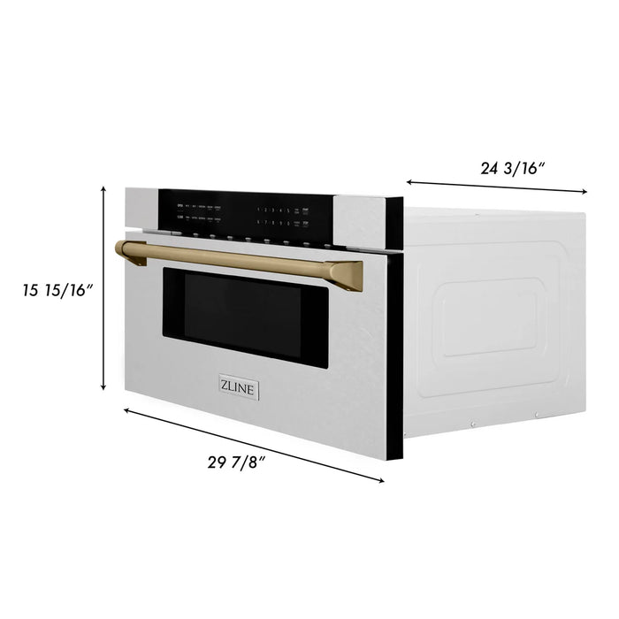 ZLINE MWDZ-30-SS-CB 30 in Built-In Microwave Drawer, 1.2 Cu. Ft., Fingerprint Resistant Stainless Steel, Champagne Bronze Accents