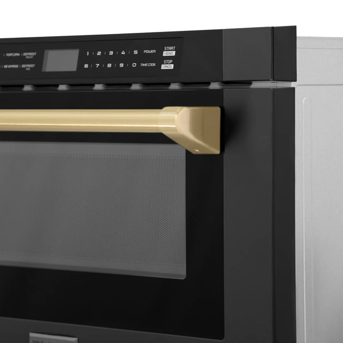 ZLINE MWDZ-1-BS-H-CB 30 in Built-In Microwave Drawer, 1.2 Cu. Ft., Black Stainless Steel, Champagne Bronze Accents