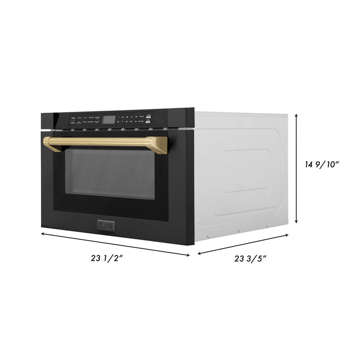 ZLINE MWDZ-1-BS-H-CB 30 in Built-In Microwave Drawer, 1.2 Cu. Ft., Black Stainless Steel, Champagne Bronze Accents