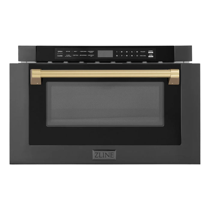 ZLINE MWDZ-1-BS-H-CB 30 in Built-In Microwave Drawer, 1.2 Cu. Ft., Black Stainless Steel, Champagne Bronze Accents