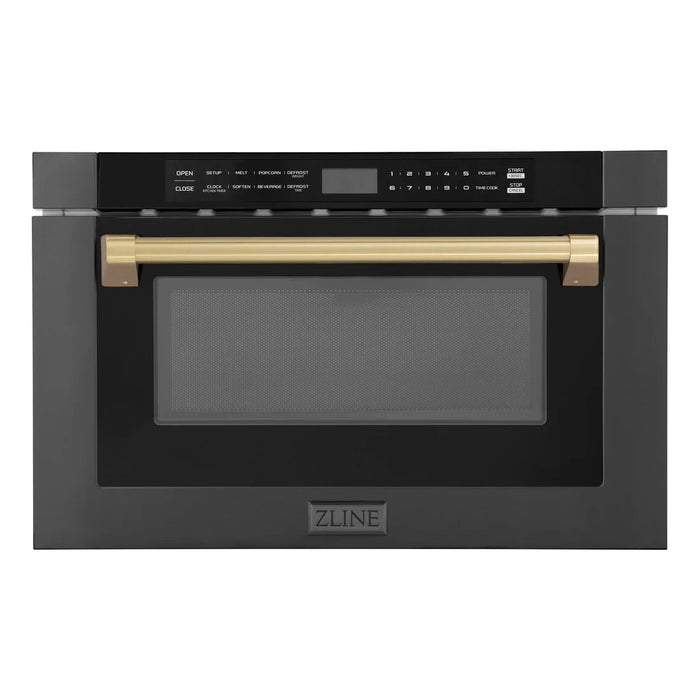 ZLINE MWDZ-1-BS-H-CB 30 in Built-In Microwave Drawer, 1.2 Cu. Ft., Black Stainless Steel, Champagne Bronze Accents