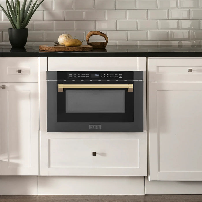 ZLINE MWDZ-1-BS-H-CB 30 in Built-In Microwave Drawer, 1.2 Cu. Ft., Black Stainless Steel, Champagne Bronze Accents