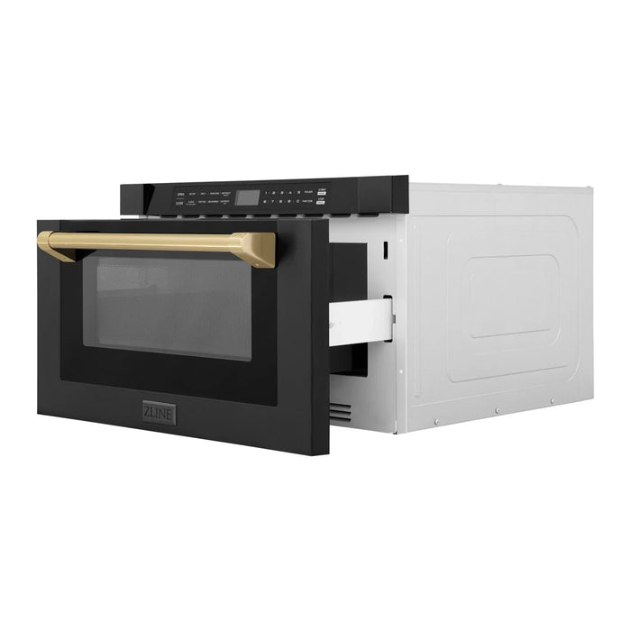 ZLINE MWDZ-1-BS-H-CB 30 in Built-In Microwave Drawer, 1.2 Cu. Ft., Black Stainless Steel, Champagne Bronze Accents