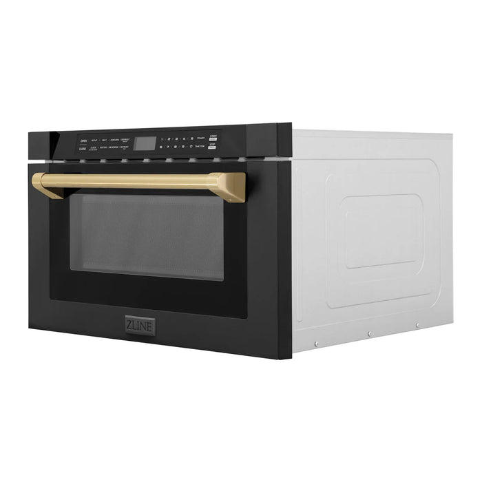 ZLINE MWDZ-1-BS-H-CB 30 in Built-In Microwave Drawer, 1.2 Cu. Ft., Black Stainless Steel, Champagne Bronze Accents