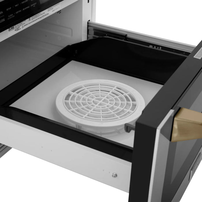 ZLINE MWDZ-1-H-CB 24 in Built-In Microwave Drawer, 1.2 Cu. Ft., Stainless Steel, Champagne Bronze Accents