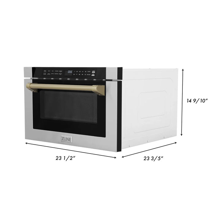 ZLINE MWDZ-1-H-CB 24 in Built-In Microwave Drawer, 1.2 Cu. Ft., Stainless Steel, Champagne Bronze Accents