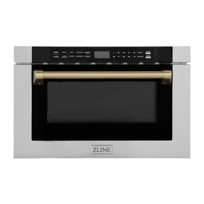 ZLINE MWDZ-1-H-CB 24 in Built-In Microwave Drawer, 1.2 Cu. Ft., Stainless Steel, Champagne Bronze Accents