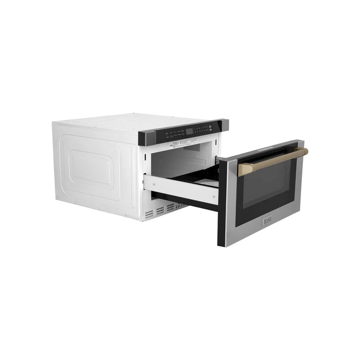 ZLINE MWDZ-1-H-CB 24 in Built-In Microwave Drawer, 1.2 Cu. Ft., Stainless Steel, Champagne Bronze Accents