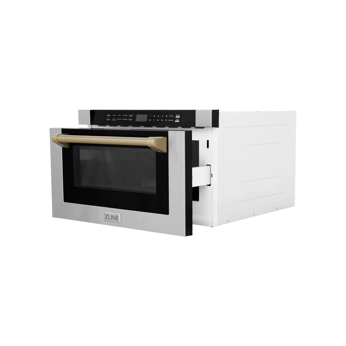 ZLINE MWDZ-1-H-CB 24 in Built-In Microwave Drawer, 1.2 Cu. Ft., Stainless Steel, Champagne Bronze Accents