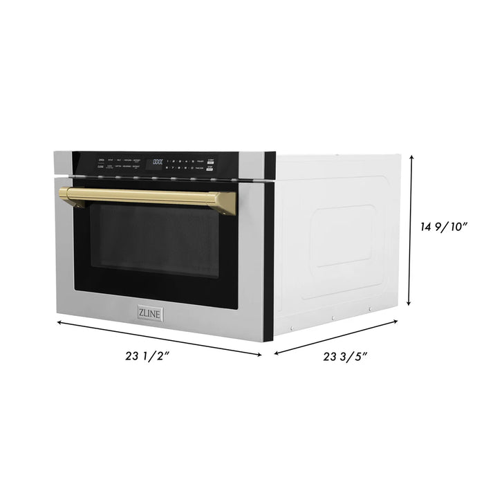 ZLINE MWDZ-1-H-G 24 in Built-In Microwave Drawer, 1.2 Cu. Ft., Stainless Steel, Polished Gold Accents