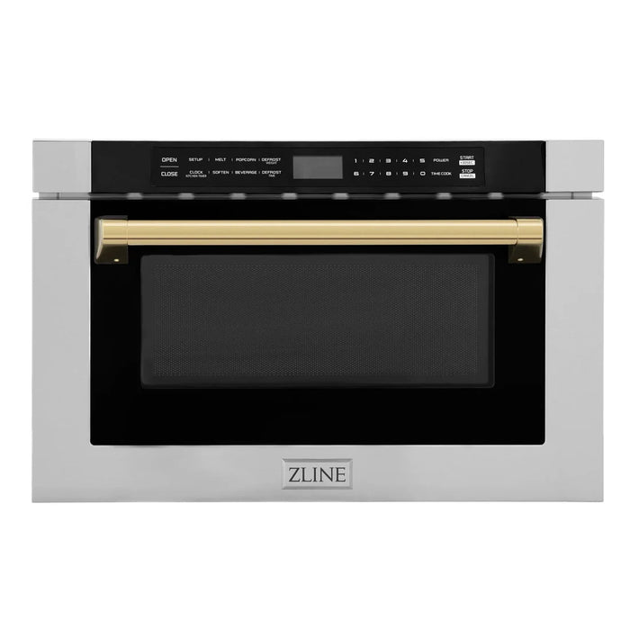 ZLINE MWDZ-1-H-G 24 in Built-In Microwave Drawer, 1.2 Cu. Ft., Stainless Steel, Polished Gold Accents
