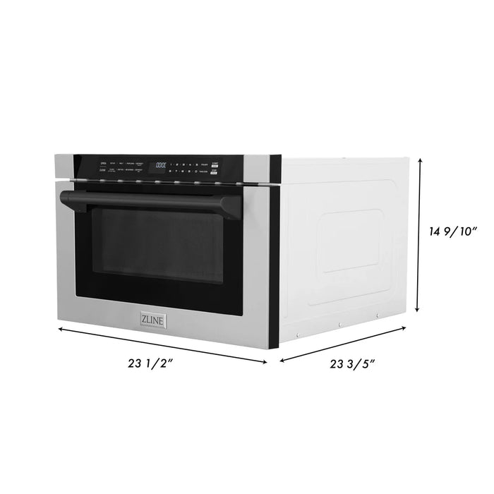 ZLINE MWDZ-1-H-MB 24 in Built-In Microwave Drawer, 1.2 Cu. Ft., Stainless Steel, Matte Black Accents