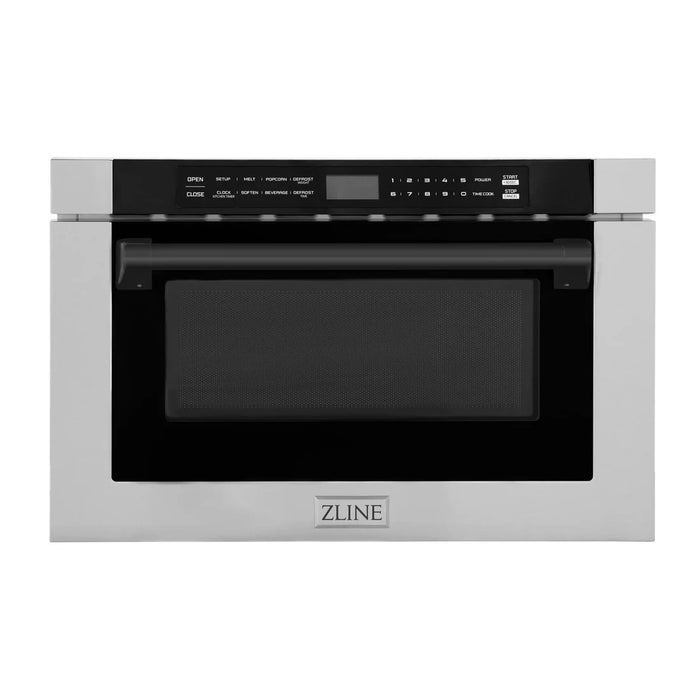 ZLINE MWDZ-1-H-MB 24 in Built-In Microwave Drawer, 1.2 Cu. Ft., Stainless Steel, Matte Black Accents