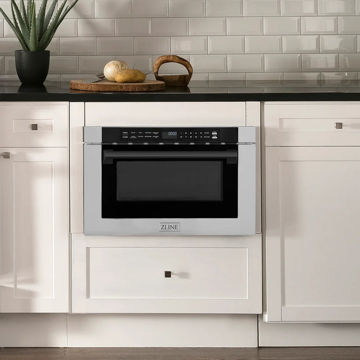 ZLINE MWDZ-1-H-MB 24 in Built-In Microwave Drawer, 1.2 Cu. Ft., Stainless Steel, Matte Black Accents
