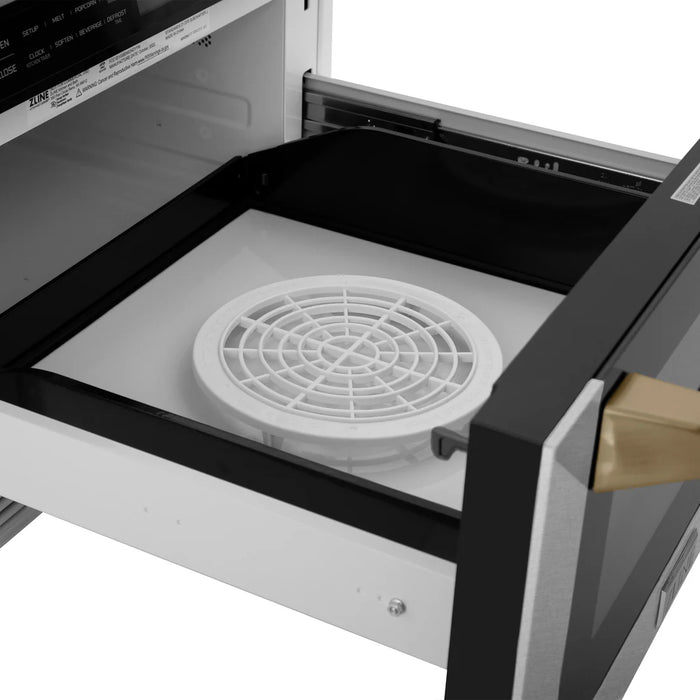 ZLINE MWDZ-1-SS-H-CB 24 in Built-In Microwave Drawer, 1.2 Cu. Ft., Fingerprint Resistant Stainless Steel, Champagne Bronze Accents