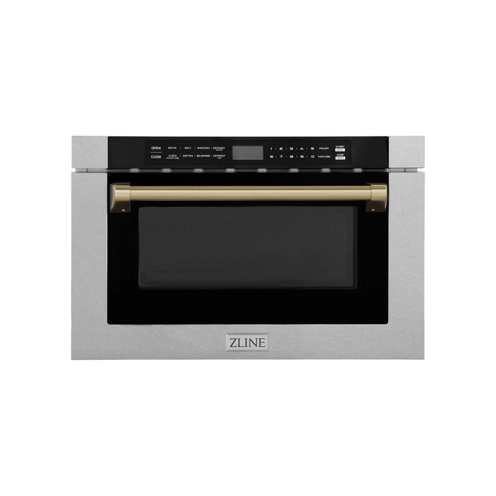 ZLINE MWDZ-1-SS-H-CB 24 in Built-In Microwave Drawer, 1.2 Cu. Ft., Fingerprint Resistant Stainless Steel, Champagne Bronze Accents