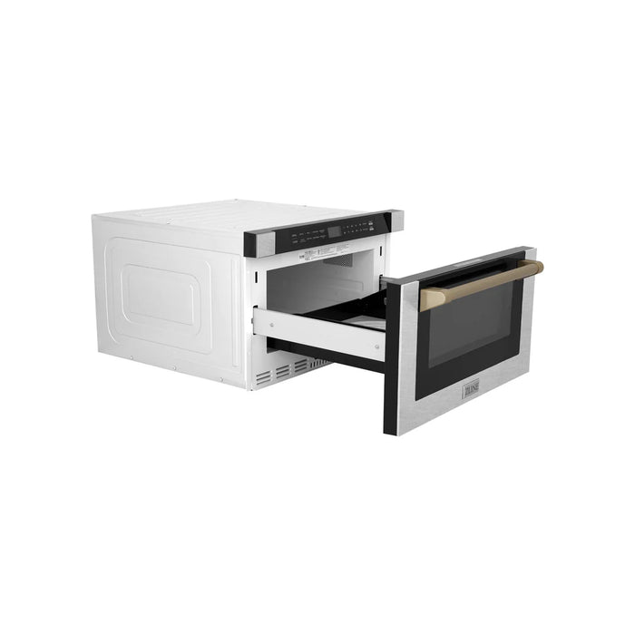 ZLINE MWDZ-1-SS-H-CB 24 in Built-In Microwave Drawer, 1.2 Cu. Ft., Fingerprint Resistant Stainless Steel, Champagne Bronze Accents