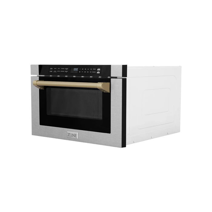 ZLINE MWDZ-1-SS-H-CB 24 in Built-In Microwave Drawer, 1.2 Cu. Ft., Fingerprint Resistant Stainless Steel, Champagne Bronze Accents