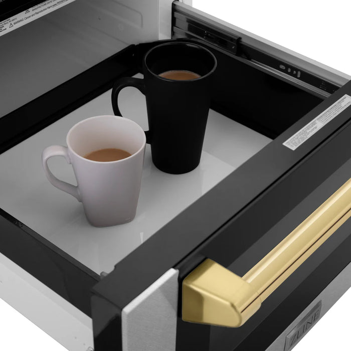ZLINE MWDZ-1-SS-H-G 24 in Built-In Microwave Drawer, 1.2 Cu. Ft., Fingerprint Resistant Stainless Steel, Polished Gold Accents
