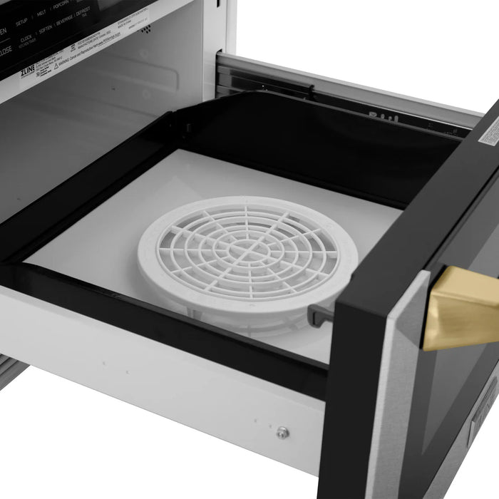 ZLINE MWDZ-1-SS-H-G 24 in Built-In Microwave Drawer, 1.2 Cu. Ft., Fingerprint Resistant Stainless Steel, Polished Gold Accents