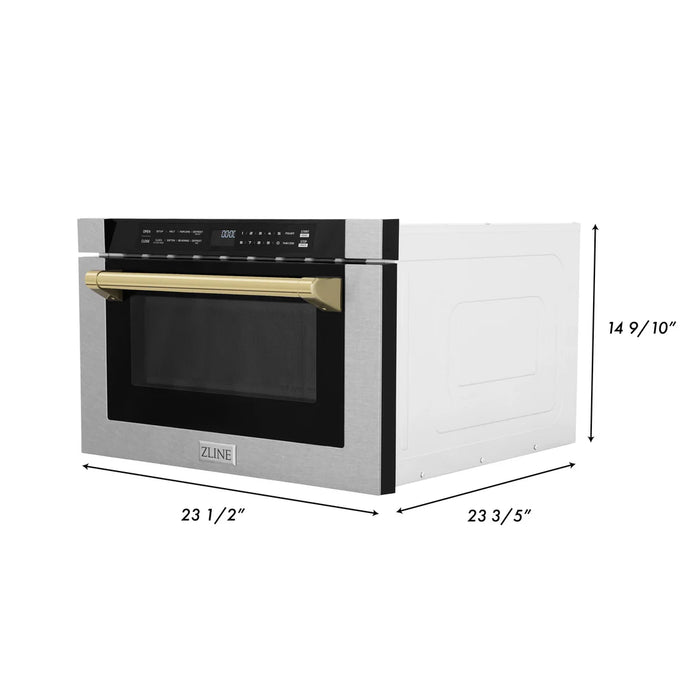 ZLINE MWDZ-1-SS-H-G 24 in Built-In Microwave Drawer, 1.2 Cu. Ft., Fingerprint Resistant Stainless Steel, Polished Gold Accents