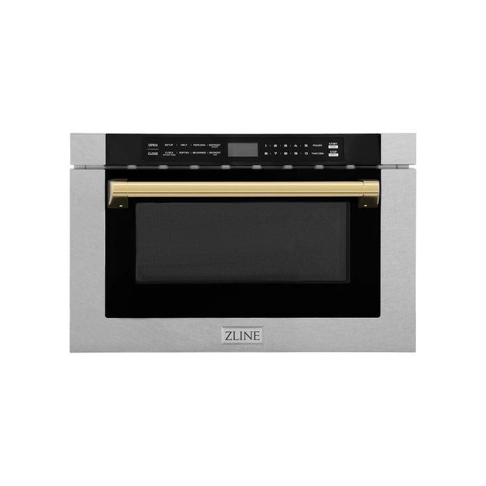 ZLINE MWDZ-1-SS-H-G 24 in Built-In Microwave Drawer, 1.2 Cu. Ft., Fingerprint Resistant Stainless Steel, Polished Gold Accents
