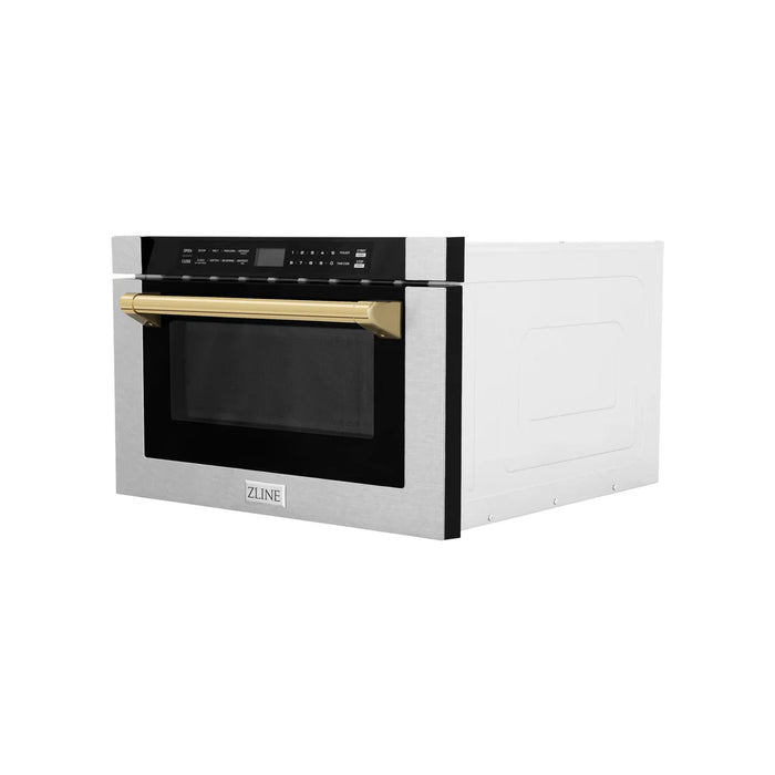 ZLINE MWDZ-1-SS-H-G 24 in Built-In Microwave Drawer, 1.2 Cu. Ft., Fingerprint Resistant Stainless Steel, Polished Gold Accents