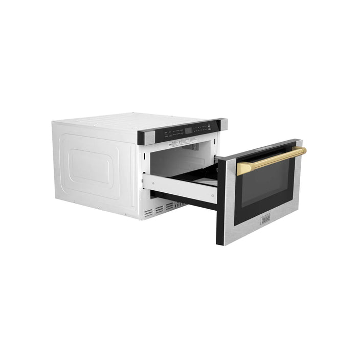 ZLINE MWDZ-1-SS-H-G 24 in Built-In Microwave Drawer, 1.2 Cu. Ft., Fingerprint Resistant Stainless Steel, Polished Gold Accents