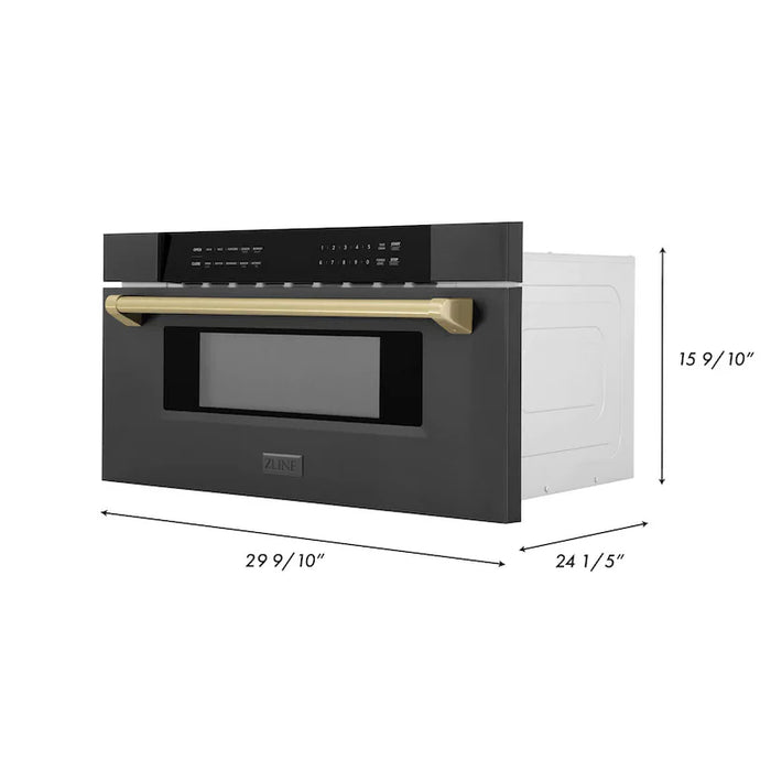 ZLINE MWDZ-30-BS-CB 30 in Built-In Microwave Drawer, 1.2 Cu. Ft., Black Stainless Steel, Champagne Bronze Accents
