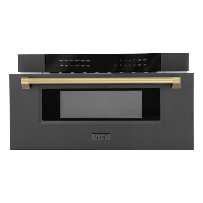 ZLINE MWDZ-30-BS-CB 30 in Built-In Microwave Drawer, 1.2 Cu. Ft., Black Stainless Steel, Champagne Bronze Accents