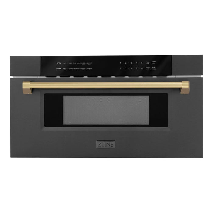 ZLINE MWDZ-30-BS-CB 30 in Built-In Microwave Drawer, 1.2 Cu. Ft., Black Stainless Steel, Champagne Bronze Accents